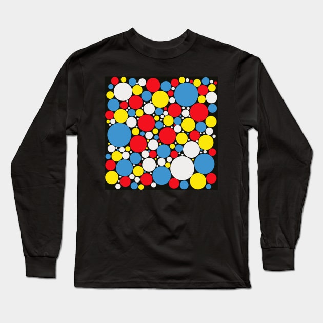 red blue white and yellow pop art polka dot pattern Long Sleeve T-Shirt by pauloneill-art